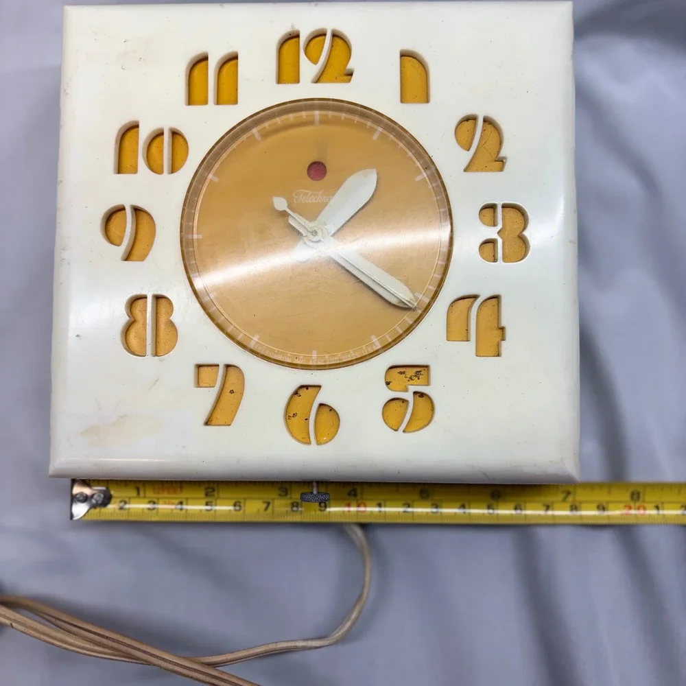 Telechron Electric Wall Clock 2H27 White Yellow Vintage 1950s Parts MCM Square